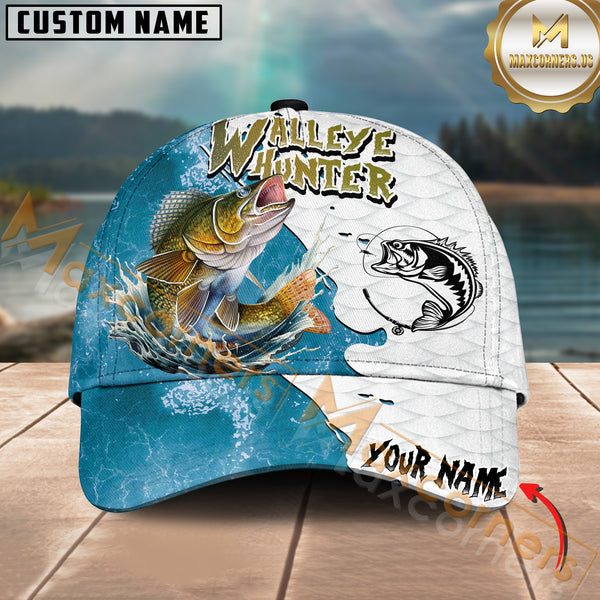 Maxcorners Walleye Hunter Fishing Graphic Splash Effect Personalized Name 3D Cap