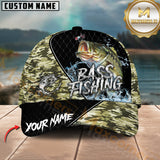 Maxcorners Bass Fishing Camo Pattern Custom Graphic Personalized Name 3D Cap
