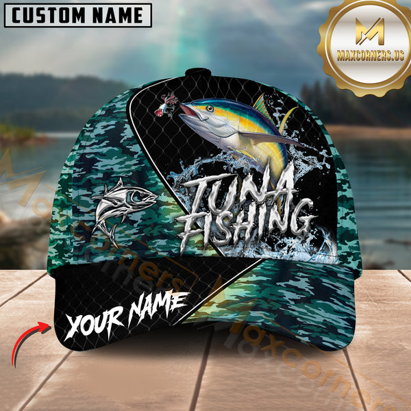 Maxcorners Tuna Fishing Camo Pattern Custom Graphic Personalized Name 3D Cap