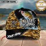 Maxcorners Walleye Fishing Camo Pattern Custom Graphic Personalized Name 3D Cap