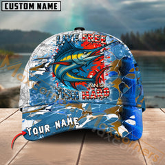 Maxcorners Marlin Live Free Fish Hard Design Personalized Name 3D Cap