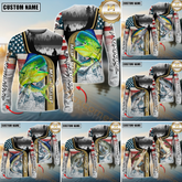 Maxcorners Saltwater Fishing Giant Fish Water Splash American Flag Landscape Personalized Name, Team Name 3D Long Sleeve Shirt