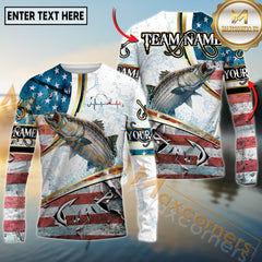 Maxcorners Saltwater Fishing USA Flag Dynamic Splash Personalized Name, Team Name 3D Long Sleeve Shirt