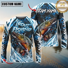 Maxcorners Freshwater Fishing Modern Hexagon Water Splash Personalized Name, Team Name 3D Long Sleeve Shirt