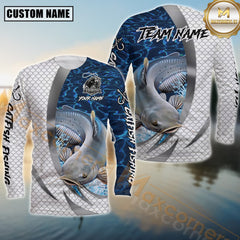 Maxcorners Freshwater Fishing Silver Scale Pattern Realistic Jumping Fish Water Splash Personalized Name, Team Name 3D Long Sleeve Shirt