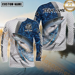 Maxcorners Saltwater Fishing Silver Scale Pattern Realistic Jumping Fish Water Splash Personalized Name, Team Name 3D Long Sleeve Shirt