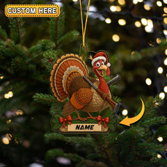 Maxcorners Turkey Hunter Christmas Funny Cartoon Ornament Personalized Name 2D Flat