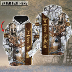 Maxcorners Deer Hunting Camouflage Leather Strap Design Multicolor Options Personalized Name, Team Name 3D Hoodie