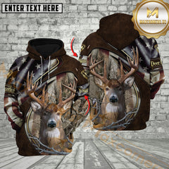 Maxcorners Deer Hunting American Flag Camo Leather Texture Multicolor Options Personalized Name, Team Name 3D Hoodie