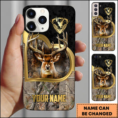 Maxcorners Deer Hunting Luxury Gold Frame Forest Camo Personalized Name Phone Case - Grass Brown