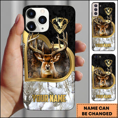 Maxcorners Deer Hunting Luxury Gold Frame Forest Camo Personalized Name Phone Case - White