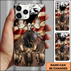 Maxcorners Moose Hunting American Flag Skull Art Personalized Name Phone Case (4 colors)