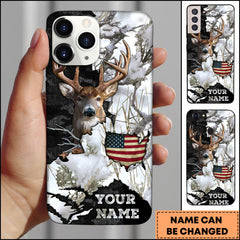 Maxcorners Deer Hunting Realtree Camouflage American Flag Personalized Name Phone Case (4 Colors)
