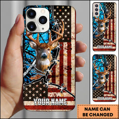 Maxcorners Whitetail Deer Hunting American Flag Barbed Wire Design Personalized Name Phone Case (4 Colors)