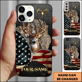 Maxcorners Deer Hunting American Flag Zipper Reveal Buck Camo Forest Personalized Name Phone Case (4 Colors)