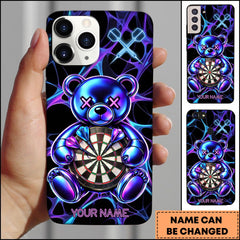 Maxcorners Darts Neon Teddy Bear Glow Art Premium Personalized Name Phone Case