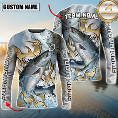 Maxcorners Saltwater Fishing Trophy Power Splash Art Personalized Name, Team Name 3D Long Sleeve Shirt