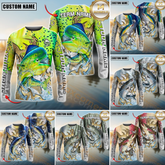 Maxcorners Saltwater Fishing Trophy Power Splash Art Personalized Name, Team Name 3D Long Sleeve Shirt