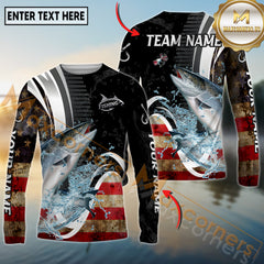 Maxcorners Saltwater Fishing American Flag Splash Art Personalized Name, Team Name 3D Long Sleeve Shirt