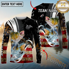 Maxcorners Freshwater Fishing American Flag Splash Art Personalized Name, Team Name 3D Long Sleeve Shirt