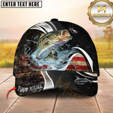 Maxcorners Fishing American Flag Water Splash Graphic Personalized Name 3D Cap (13 Options)