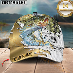 Maxcorners Fishing Scale Pattern Gold Accent Water Splash Personalized Name 3D Cap (13 Options)
