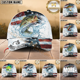 Maxcorners Fishing Jump Action American Flag Water Splash Art Multi Options Personalized Name Cap