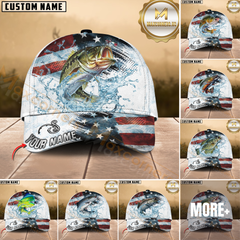 Maxcorners Fishing Jump Action American Flag Water Splash Art Multi Options Personalized Name Cap