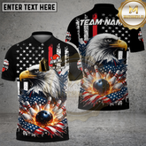 Maxcorners Bowling American Flag Eagle Strike Explosion Multicolor Options Personalized Name, Team Name 3D Shirt (4 Colors)
