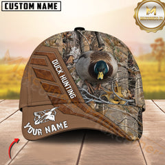 Maxcorners Deer Hunting Woodland Camouflage Leather Accent Buck Art Multi Options Personalized Name 3D Cap (6 Options)