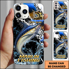Maxcorners Marlin Fishing Bold Splash Graphic Personalized Name Phone Case