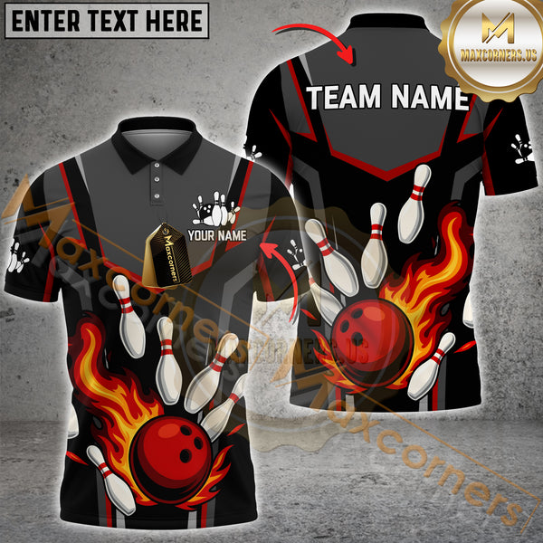 Maxcorners Bowling Flaming Strike Multicolor Customized Name, Team Name 3D Shirt