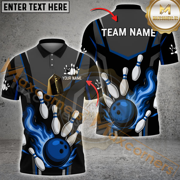 Maxcorners Bowling Flaming Strike Multicolor Customized Name, Team Name 3D Shirt