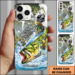 Maxcorners Large Mouth Bass Fishing Scale Pattern Splash Art Personalized Name 3D Phone Case