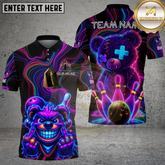 Maxcorners Crazy Neon Bear Bowling Strike Multicolor Options Personalized Name, Team Name 3D Shirt (4 Colors)