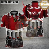 Maxcorners Bowling Shirt Metallic Bowling Ball Pin Strike Power Design Multicolor Options Personalized Name, Team Name 3D Shirt (4 Colors)