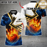 Maxcorners Bowling Fire and Lightning Multicolor Options Personalized Name, Team Name 3D Shirt (4 Colors)