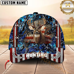 Maxcorners Buck Hunting Patriotic Ripped Flag Camo Multicolor Options Personalized Name 3D Cap