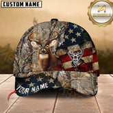 Maxcorners Deer Hunting Vintage American Flag Torn Patch Multicolor Options Personalized Name 3D Cap