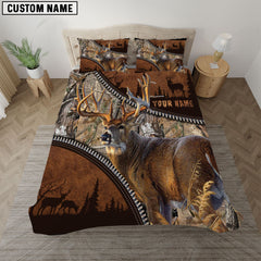 Maxcorners Deer Hunting Grass Brown Camouflage Personalized Name Bedding Set 3D All Over Printed