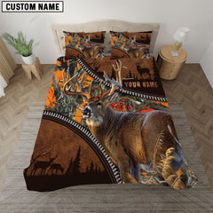 Maxcorners Deer Hunting Orange Camouflage Personalized Name Bedding Set 3D All Over Printed