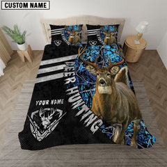 Maxcorners Whitetail Deer Hunting Blue Camo Black Personalized Name Bedding Set 3D All Over Printed
