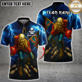 Maxcorners Bowling Skull Warrior Multicolor Options Personalized Name, Team Name 3D Shirt (4 Colors)