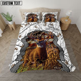 Maxcorners Deer Hunter American Flag White Camo Personalized Name Bedding Set 3D All Over Printed