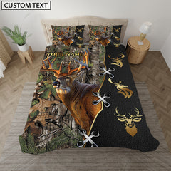 Maxcorners Brown Deer Hunter Forest Pattern Personalized Name Bedding Set 3D All Over Printed