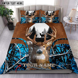 Maxcorners Deer Hunter Blue Leather Camo Personalized Name Bedding Set 3D Printed