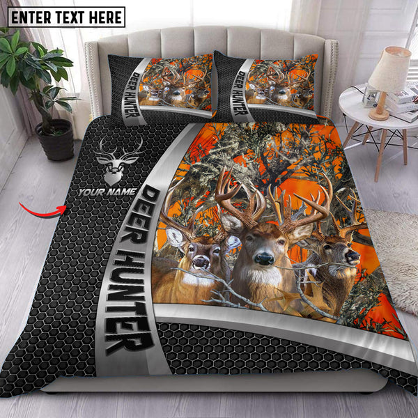 Maxcorners Deer Hunter Orange Forest Camo Personalized Name Bedding Set 3D Printed