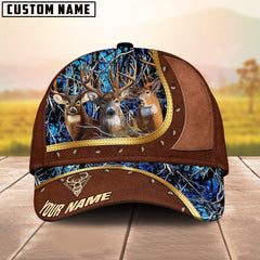 Maxcorners Triple Buck Bark Camo Leather Studded Accents Multicolor Options Personalized Name 3D Cap