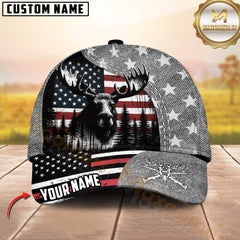 Maxcorners American Flag Deer Hunter Gray Pattern Personalized Name 3D Cap