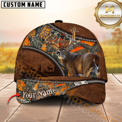 Maxcorners Deer Hunting Grass Brown Leather Camo Multicolor Options Personalized Name 3D Cap